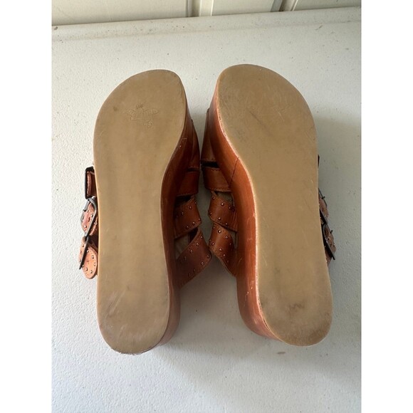 Freebird By Steven Landi Brown Studded Leather Chunky Wooden Platform Sandals 8 - Picture 6 of 7